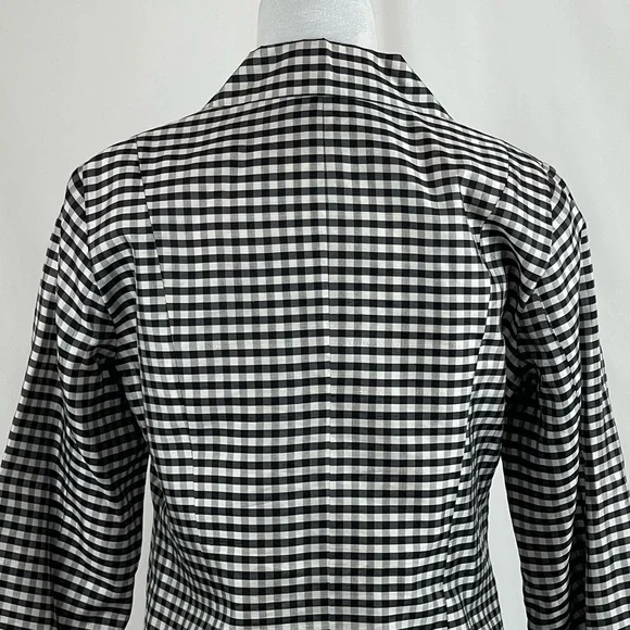 SilkLand Black White Plaid Silk Jacket Size 4 - Picture 6 of 11